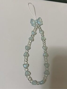 Iridescent Light Blue Heart Beaded Phone Charm